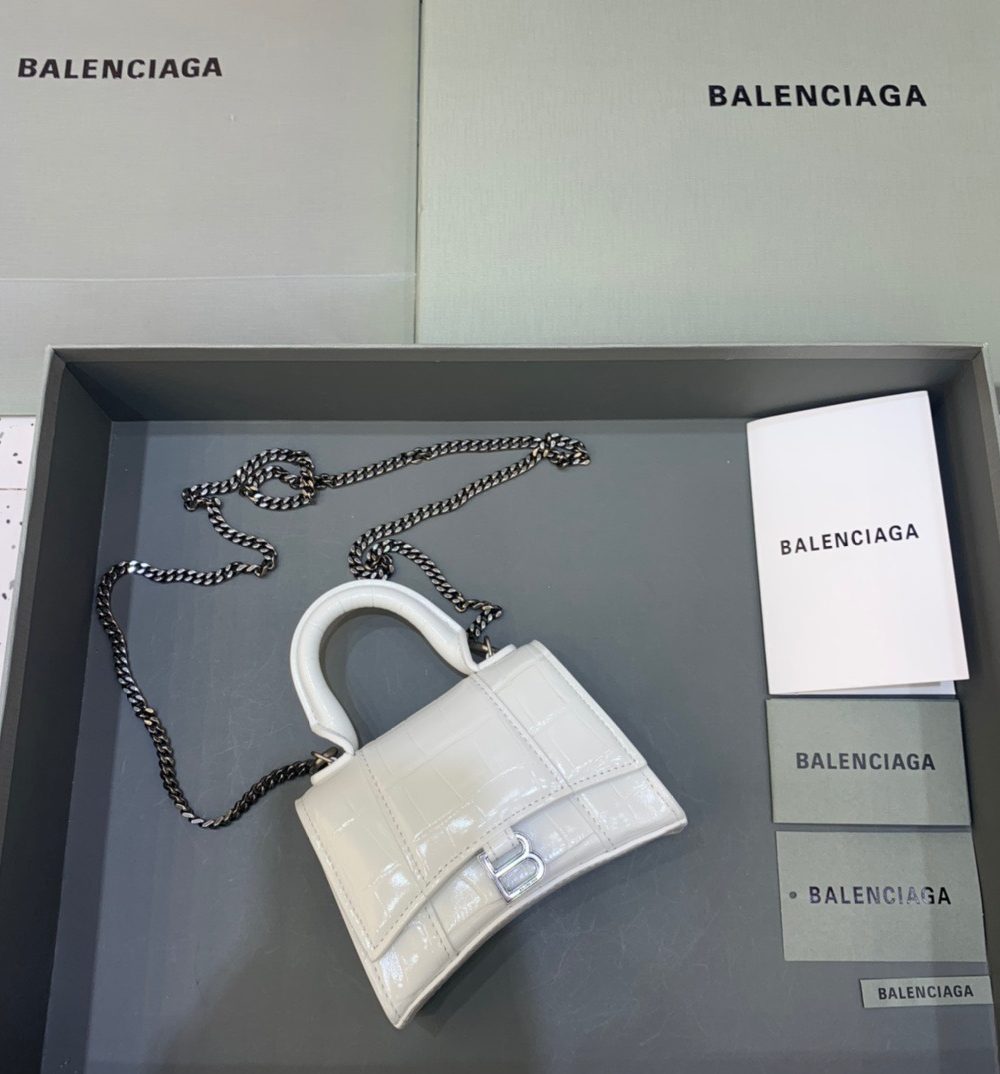 Balenciaga Hourglass Mini Handbag With Chain In White, For Women, Women's Bags 4.7in/12cm