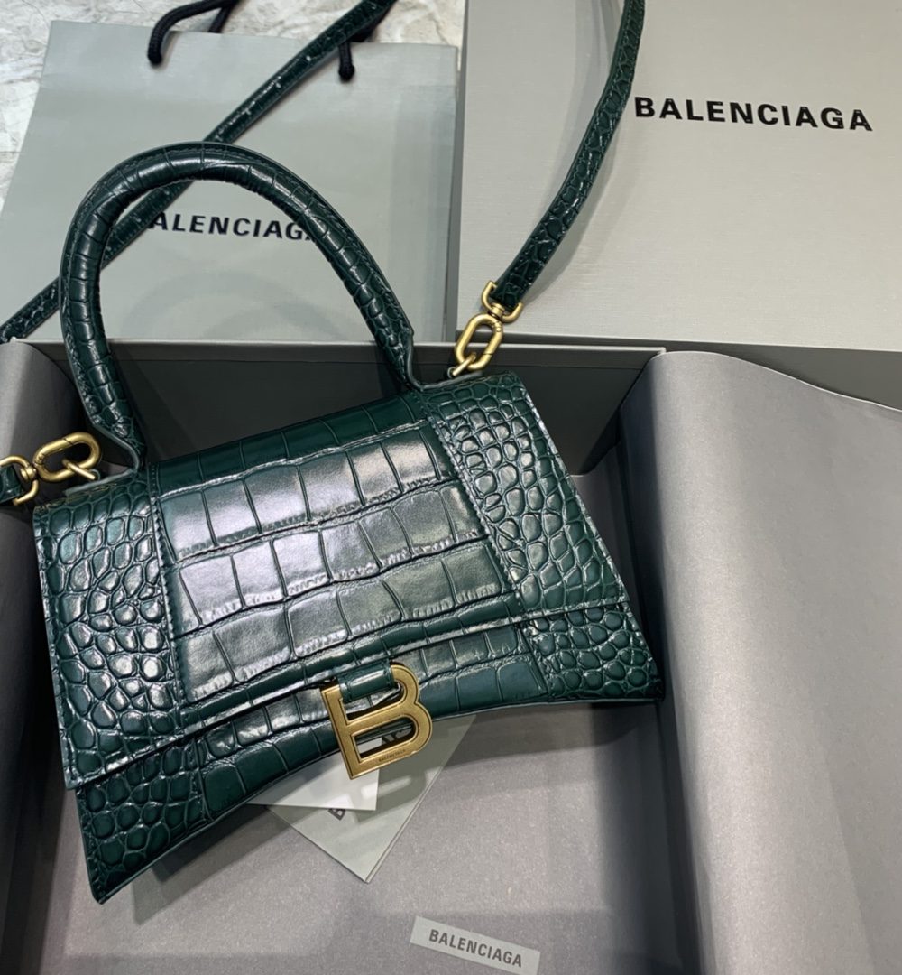 Balenciaga Hourglass Small Handbag In Dark Green, For Women, Women's Bags 9in/23cm