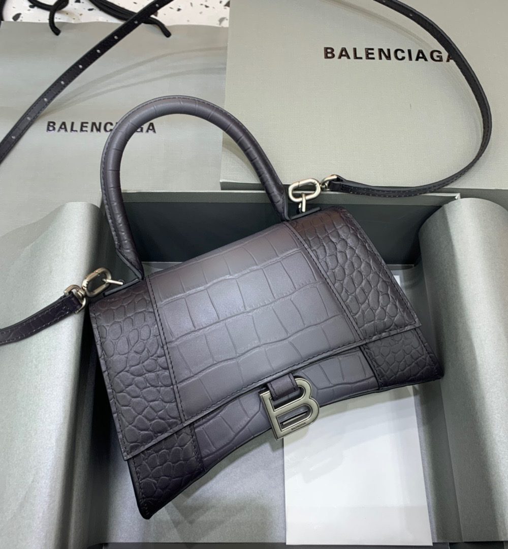 Balenciaga Hourglass Small Handbag In Dark Grey, For Women, Women's Bags 9in/23cm 5935462107U1309