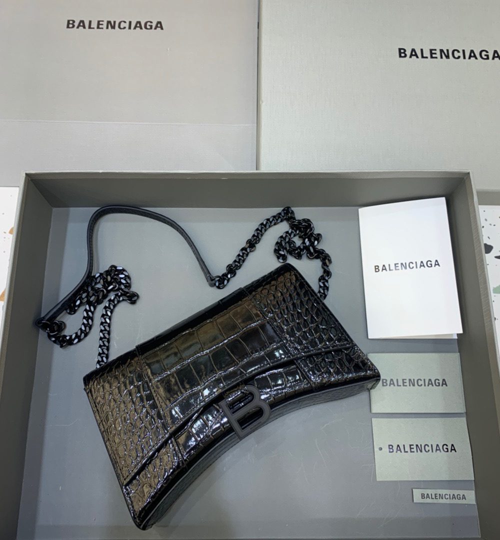 Balenciaga Hourglass Wallet On Chain in Black, For Women, Women's Bags 9in/23cm