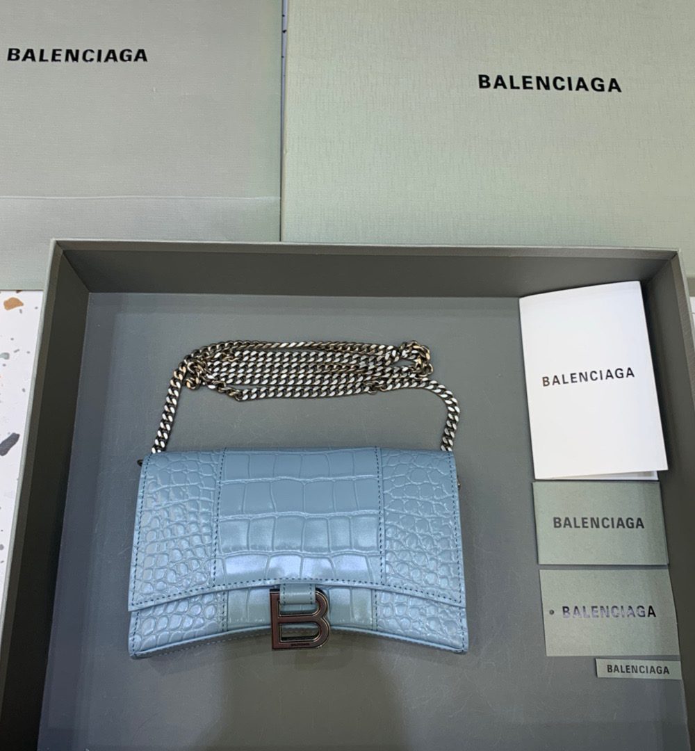 Balenciaga Hourglass Wallet On Chain in Blue, For Women, Women's Bags 7.6in/19cm