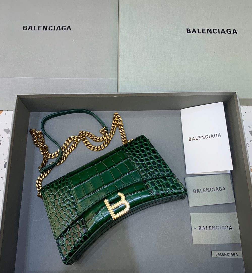 Balenciaga Hourglass Wallet On Chain in Dark Green, For Women, Women's Bags 9in/23cm