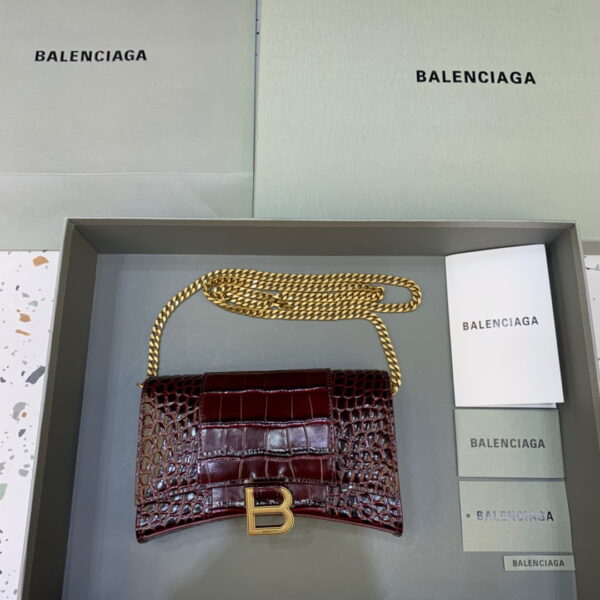 Balenciaga Hourglass Wallet On Chain in Dark Red, For Women, Women's Bags 7.6in/19cm