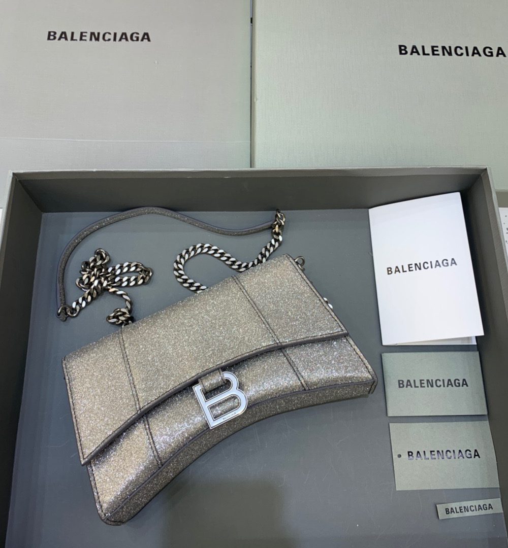 Balenciaga Hourglass Wallet On Chain in Golden Gray, For Women, Women's Bags 9in/23cm