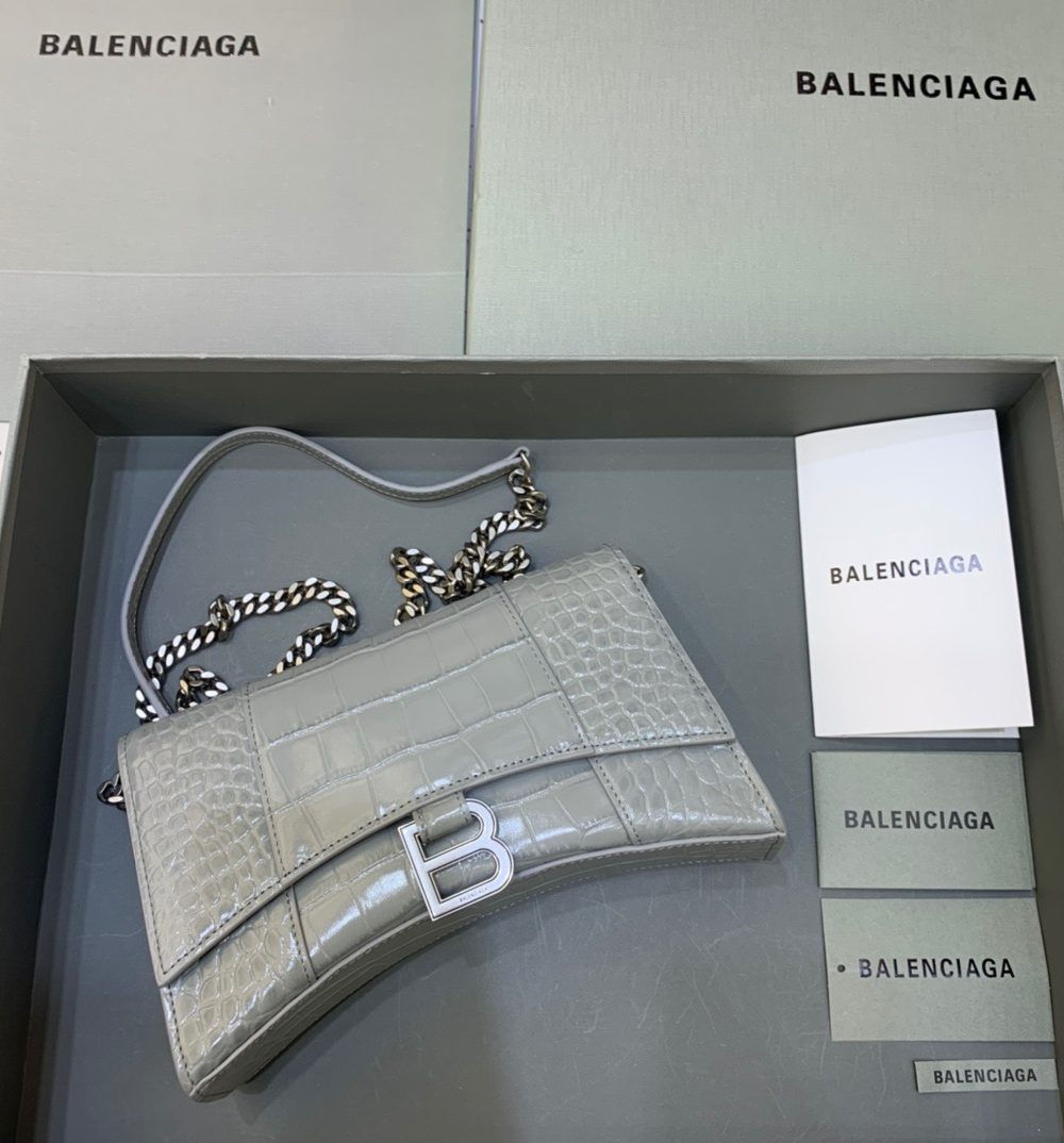 Balenciaga Hourglass Wallet On Chain in Gray, For Women, Women's Bags 9in/23cm
