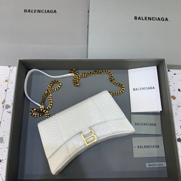 Balenciaga Hourglass Wallet On Chain in White, For Women, Women's Bags 9in/23cm