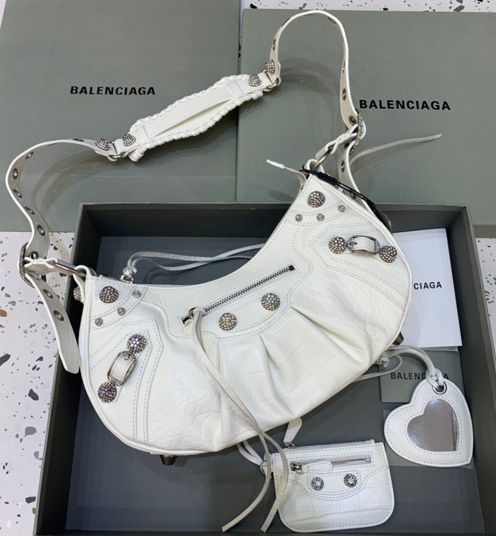 Balenciaga Le Cagole XS Shoulder Bag In White, For Women, Women's Bags 13in/33cm 700940210BK9104