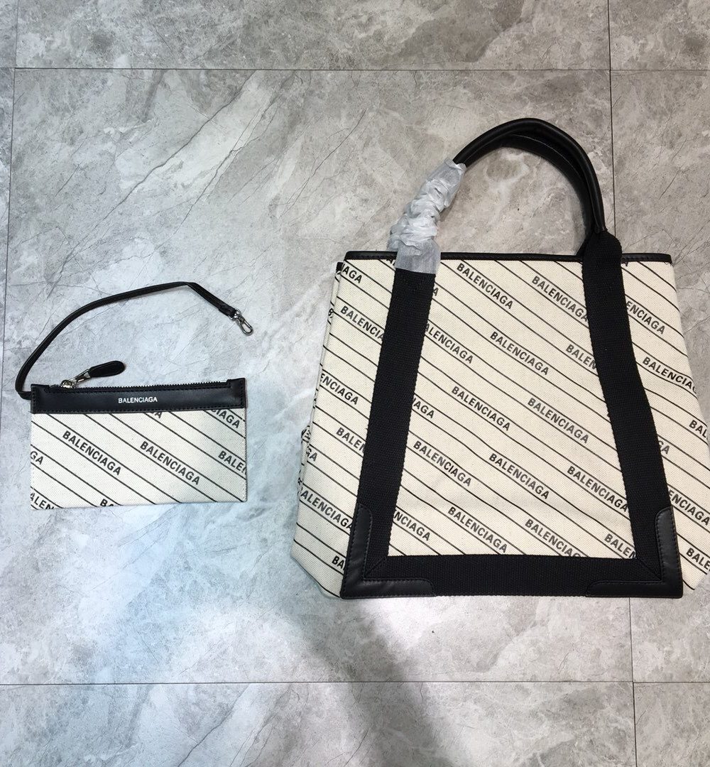 Balenciaga Navy Medium Cabas Tote Bag In White, For Women, Women's Bags 14.1in/36cm