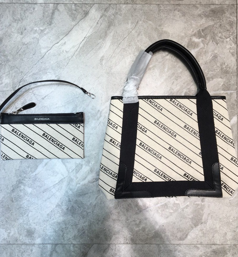 Balenciaga Navy Small Cabas Tote Bag In White, For Women, Women's Bags 18.5in/47cm