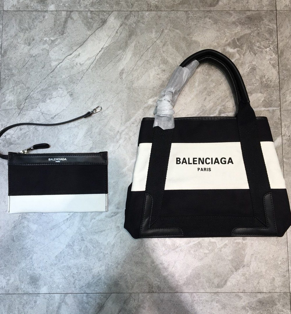Balenciaga Navy XS Tote Bag In Black And White, For Women, Women's Bags 12.6in/32cm