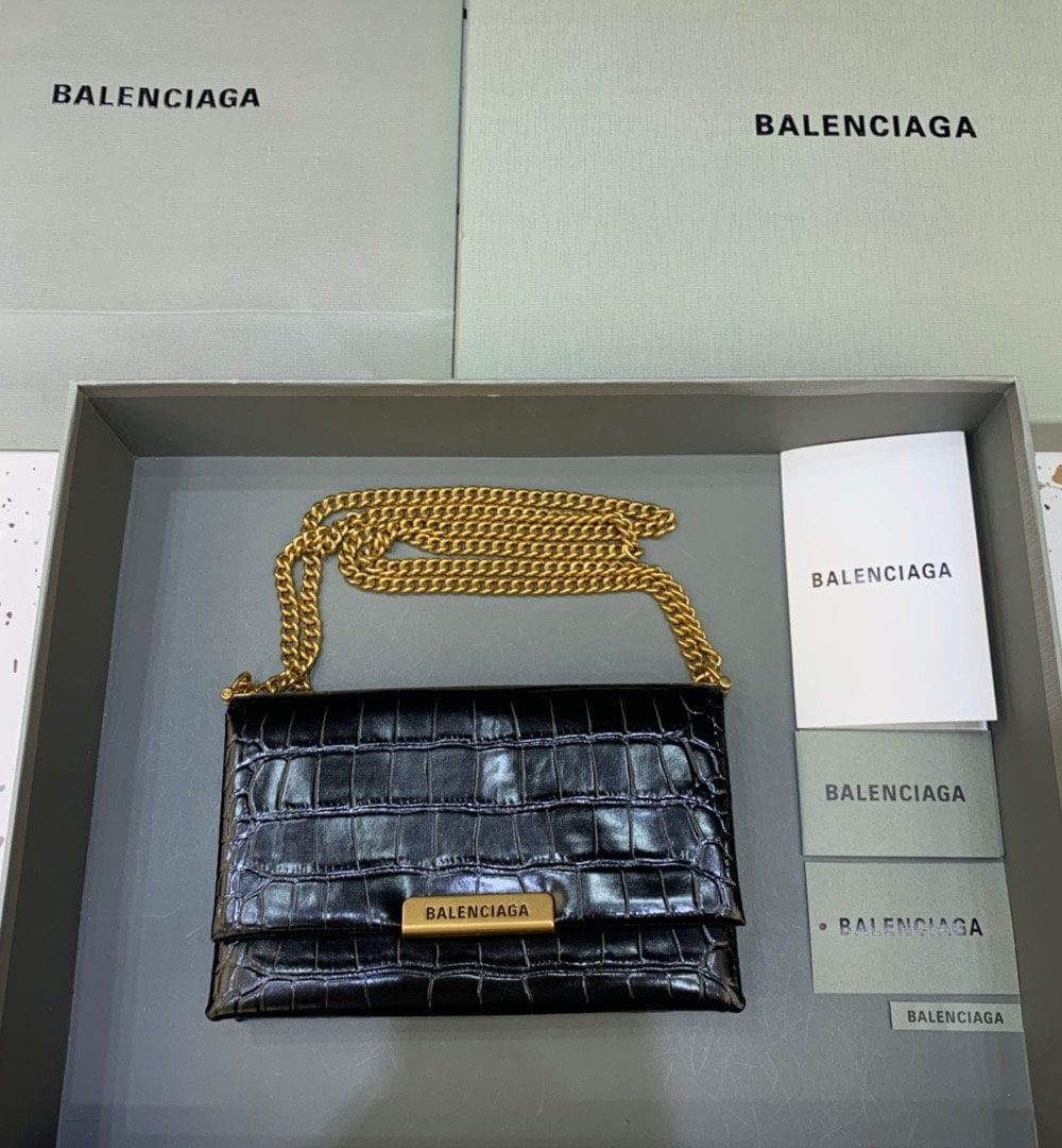 Balenciaga Triplet Small Bag Crocodile Embossed Black, For Women, Women's Bags 8.3in/21cm