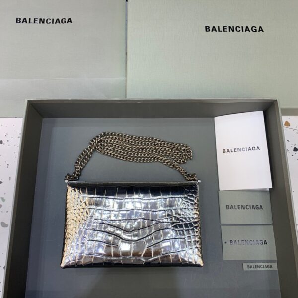 Balenciaga Triplet Small Bag Crocodile Embossed Silver, For Women, Women's Bags 8.3in/21cm