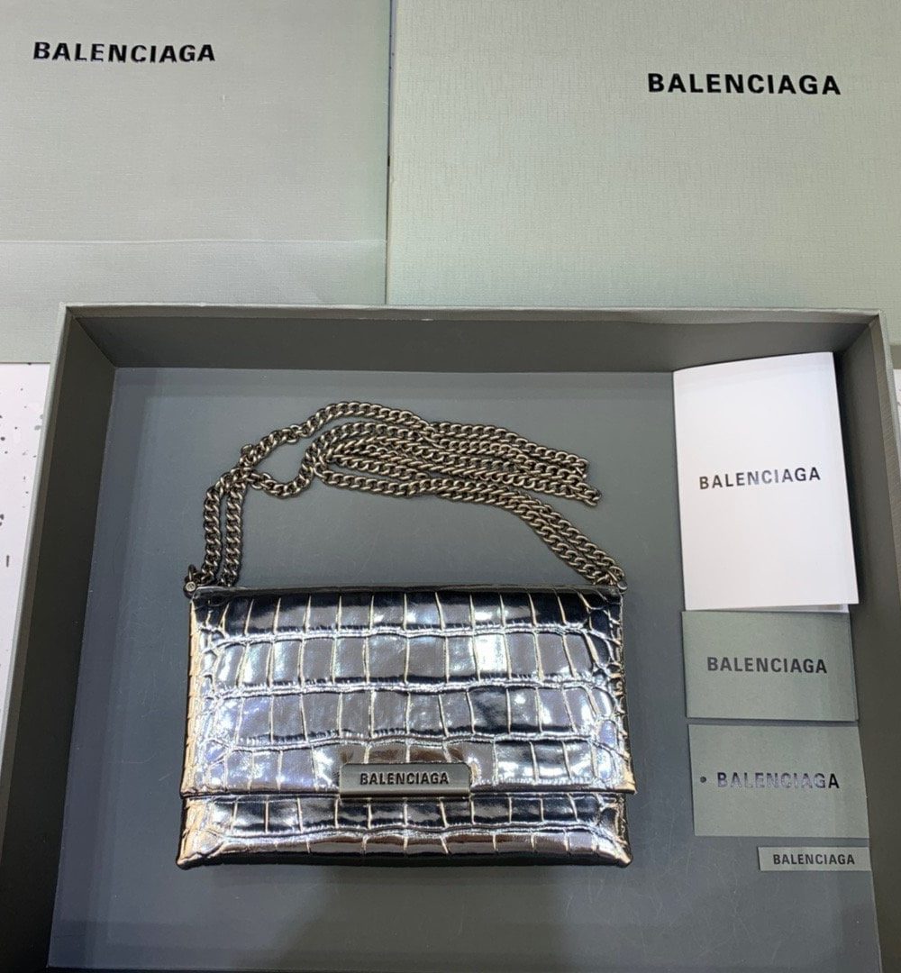 Balenciaga Triplet Small Bag Crocodile Embossed Silver, For Women, Women's Bags 8.3in/21cm