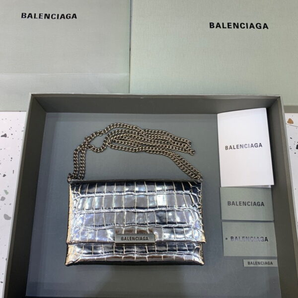 Balenciaga Triplet Small Bag Crocodile Embossed Silver, For Women, Women's Bags 8.3in/21cm