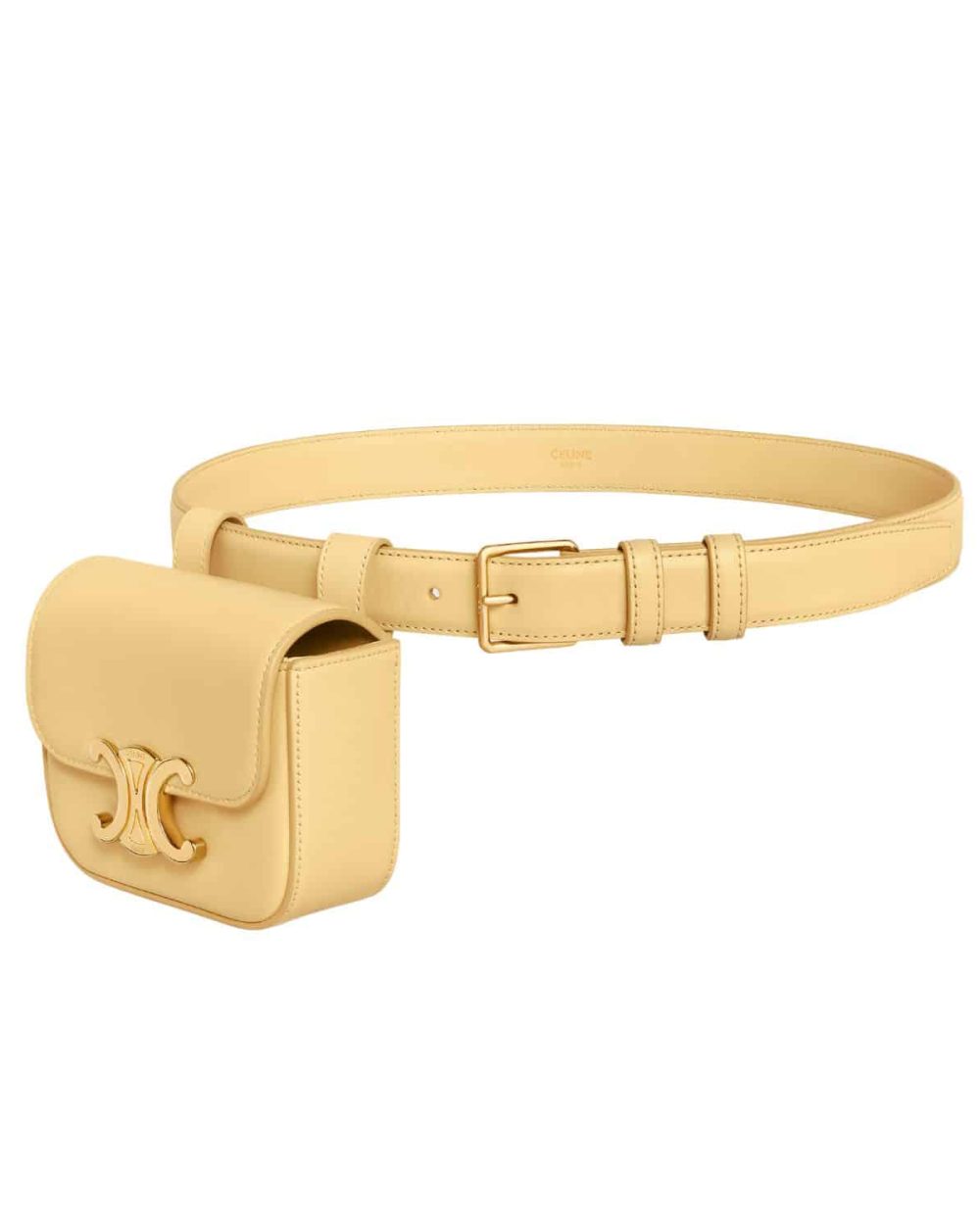 1:1 Replica Belt Bag Triomphe Belt In Shiny Calfskin Pollen Yellow For Women 45BCN3AH2.11PO 11cm/4inch