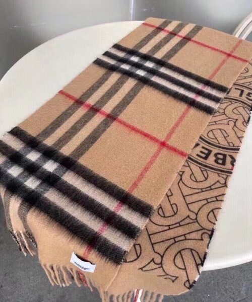 Burberry Reversible Check and Monogram Cashmere Scarf Brown 65in/165cm