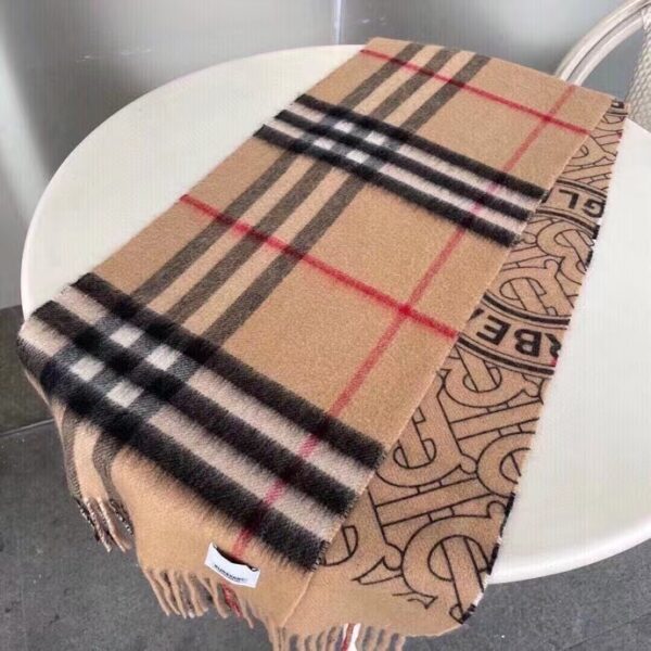 Burberry Reversible Check and Monogram Cashmere Scarf Brown 65in/165cm