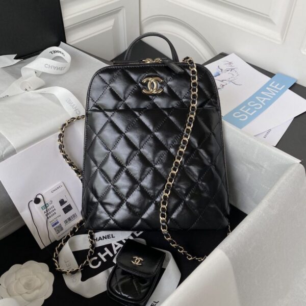 [REP 1:1] CC Rucksack Backpack Black/White/Pink/ Steel Blue For Women 7.1in / 18cm AS3332