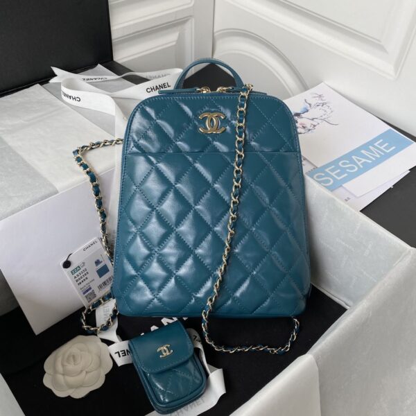 [REP 1:1] CC Rucksack Backpack Black/White/Pink/ Steel Blue For Women 7.1in / 18cm AS3332