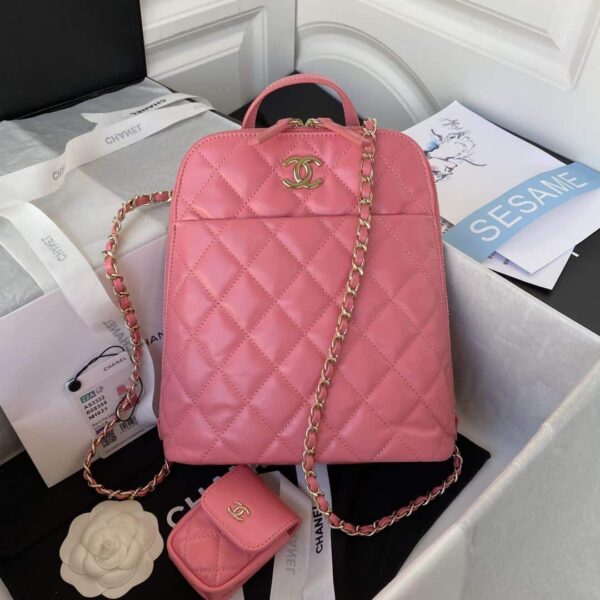 [REP 1:1] CC Rucksack Backpack Black/White/Pink/ Steel Blue For Women 7.1in / 18cm AS3332