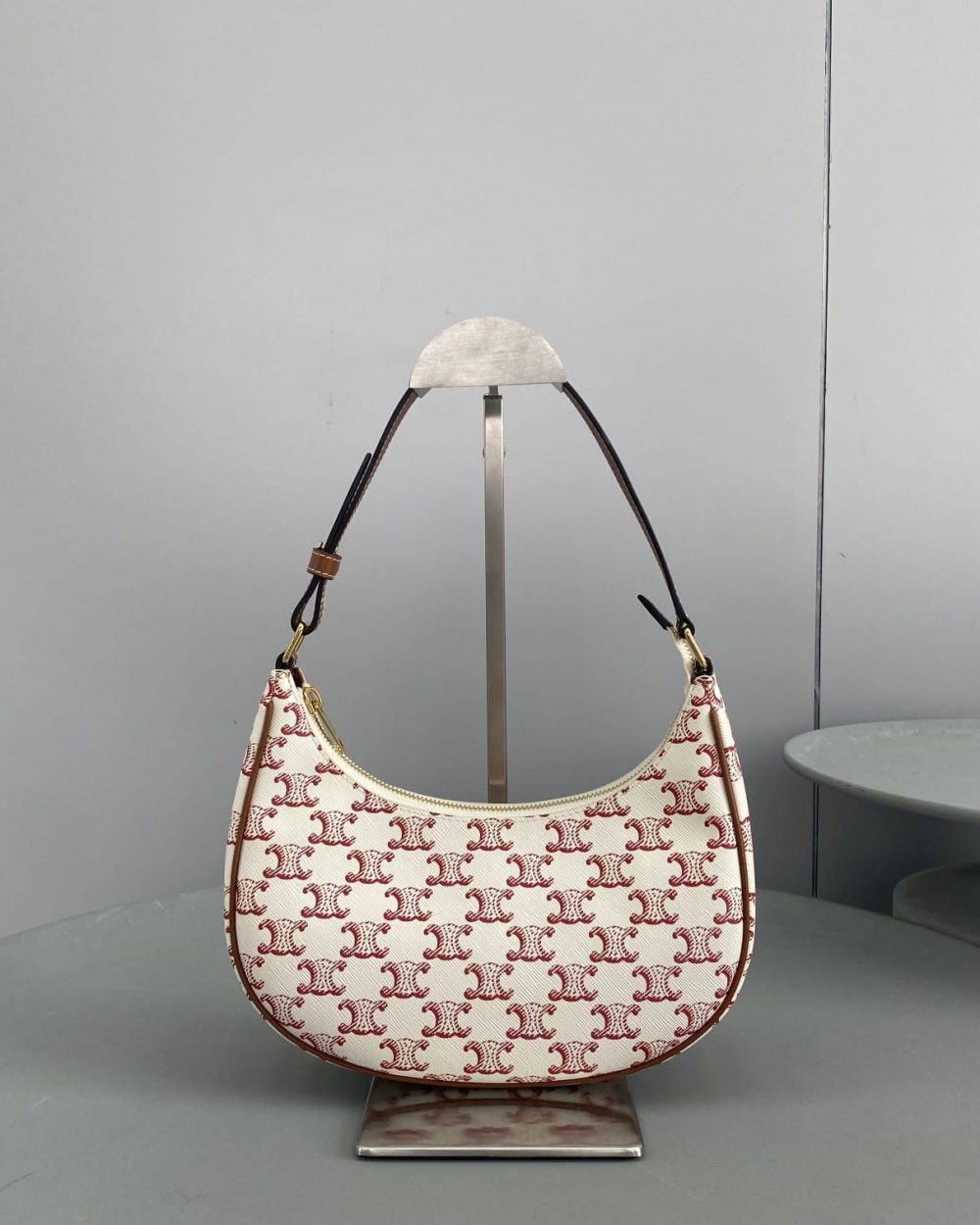 1:1 Replica Celine Ava Bag In Triomphe Canvas White/Red For Women 9in/23.5cm