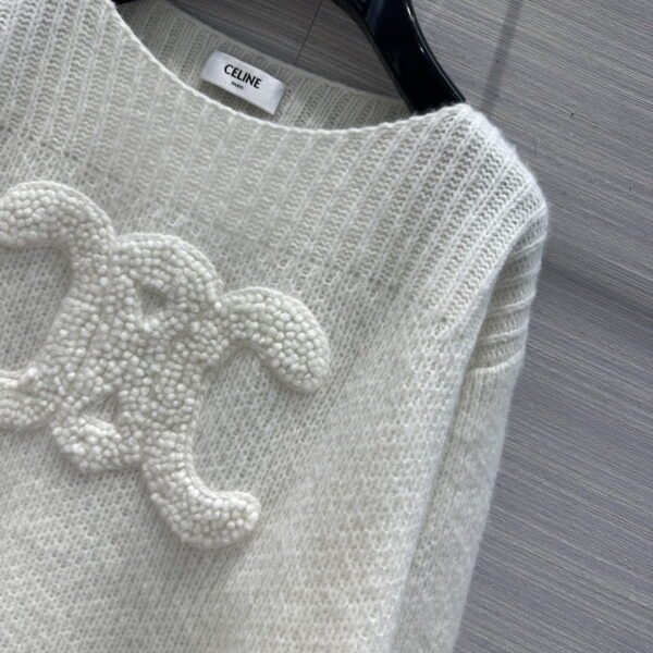 Celine Boat Neck Triomphe Sweater White For Women