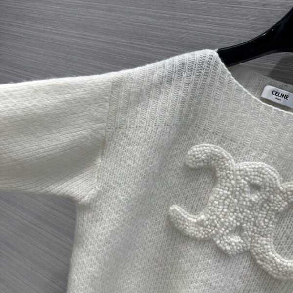 Celine Boat Neck Triomphe Sweater White For Women