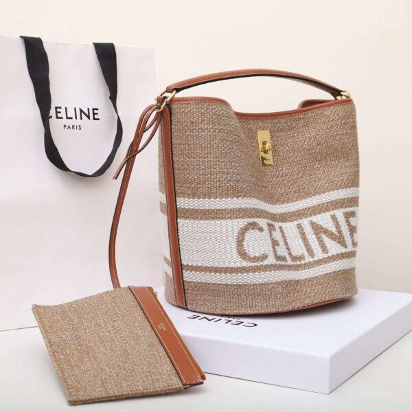 1:1 Replica Celine Bucket 16 Bag In Striped Textile Beige For Women 9.8in/25cm