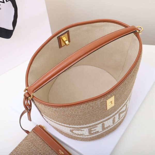 1:1 Replica Celine Bucket 16 Bag In Striped Textile Beige For Women 9.8in/25cm