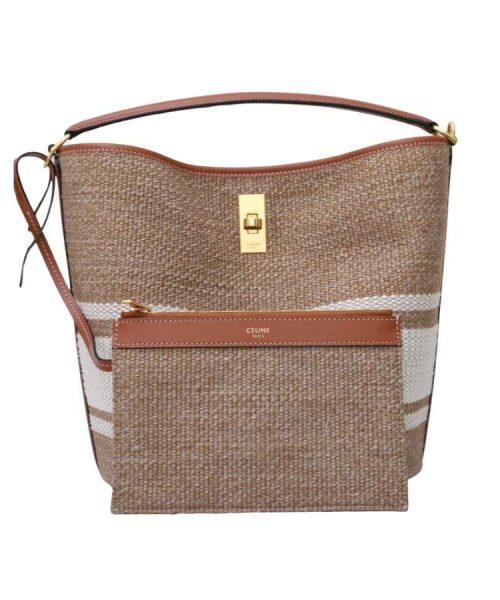 1:1 Replica Celine Bucket 16 Bag In Striped Textile Beige For Women 9.8in/25cm