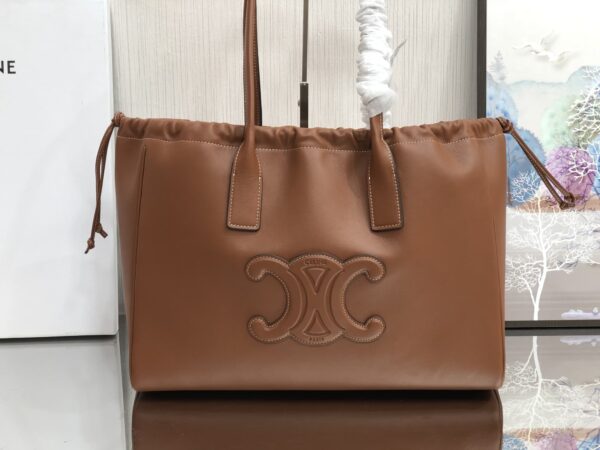 1:1 Replica Celine Cabas Drawstring Cuir Triomphe Brown For Women 44cm / 17in 199973DU3.04LU