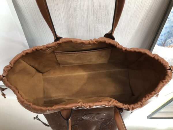 1:1 Replica Celine Cabas Drawstring Cuir Triomphe Brown For Women 44cm / 17in 199973DU3.04LU