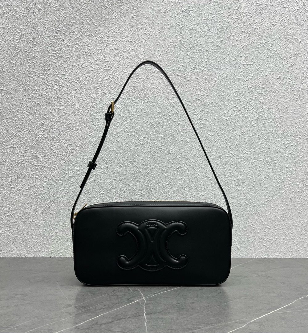 1:1 Replica Celine Camera Shoulder Bag Cuir Triomphe Black For Women 10in/26cm