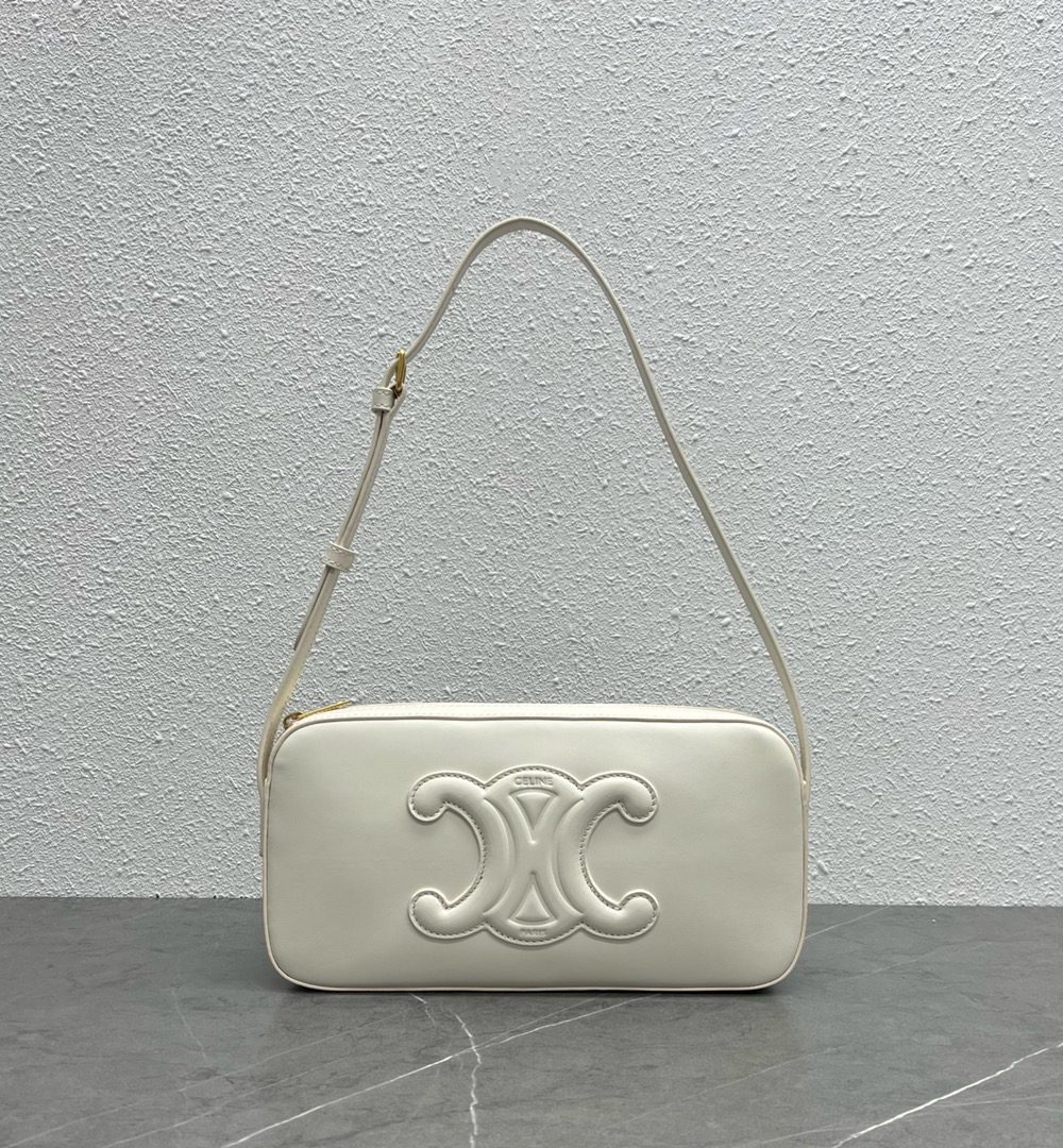 1:1 Replica Celine Camera Shoulder Bag Cuir Triomphe White For Women 10in/26cm