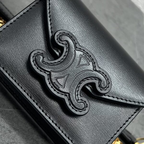 1:1 Replica Celine Card Holder On Chain Triomphe Black For Women 4in/11cm 10J743DPV.38NO