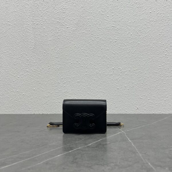 1:1 Replica Celine Card Holder On Chain Triomphe Black For Women 4in/11cm 10J743DPV.38NO