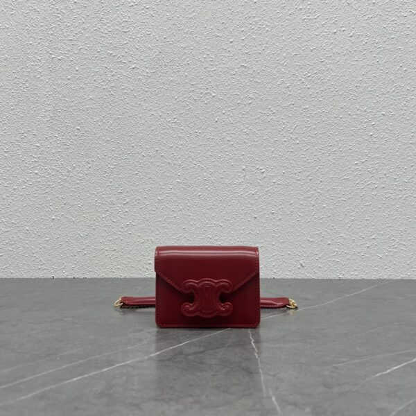1:1 Replica Celine Card Holder On Chain Triomphe Red For Women 4in/11cm 10J743DPV.27VD