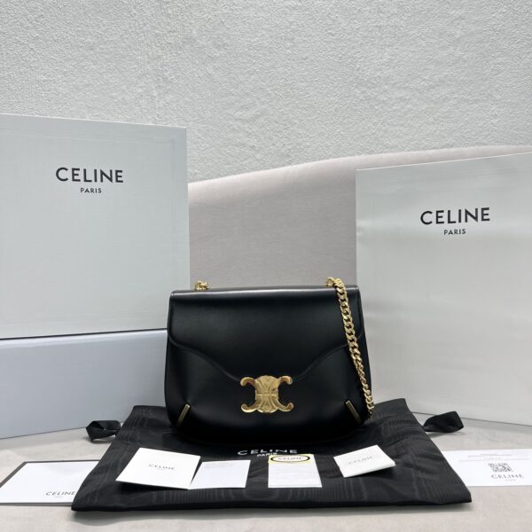 1:1 Replica Celine Chain Besace Triomphe Black For Women 10in/24.5cm 199273BF4.38NO