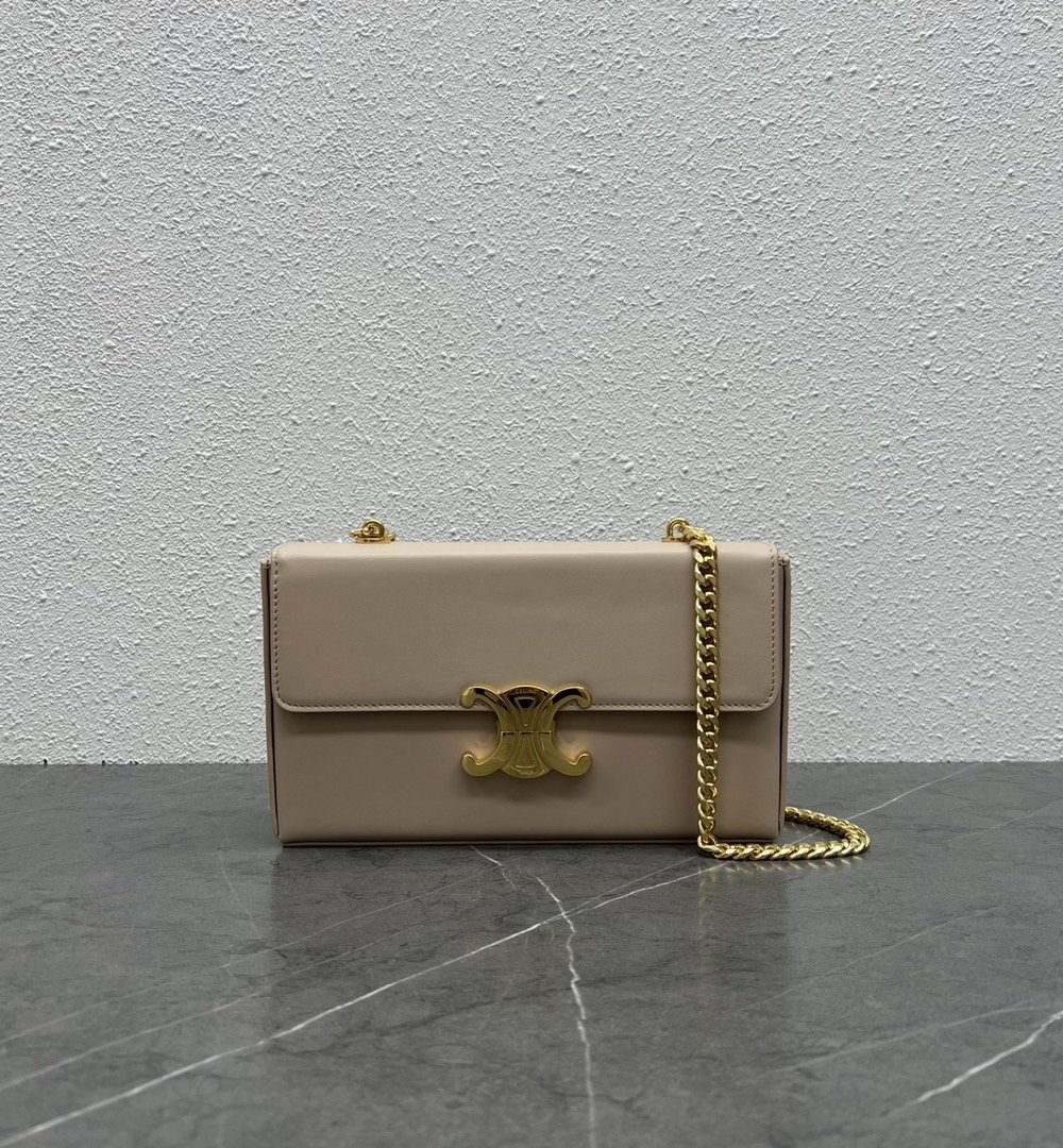 1:1 Replica Celine Chain Box Triomphe Bag Beige For Women 9in/22cm