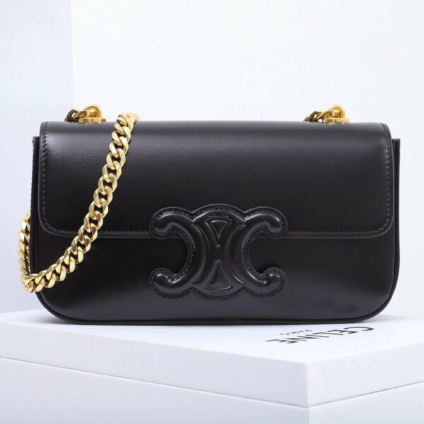 1:1 Replica Celine Chain Shoulder Bag Black/Brown For Women 8in/20.5cm