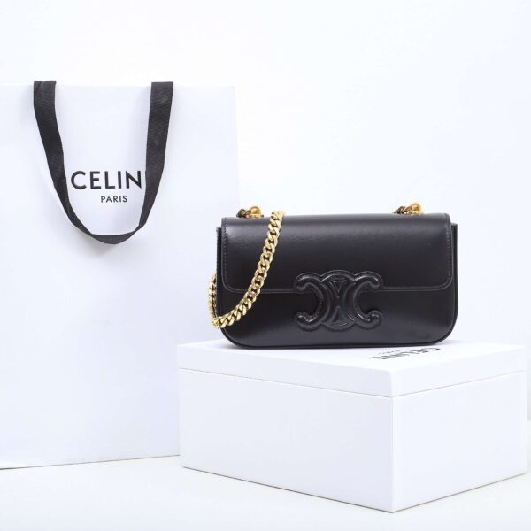 1:1 Replica Celine Chain Shoulder Bag Black/Brown For Women 8in/20.5cm