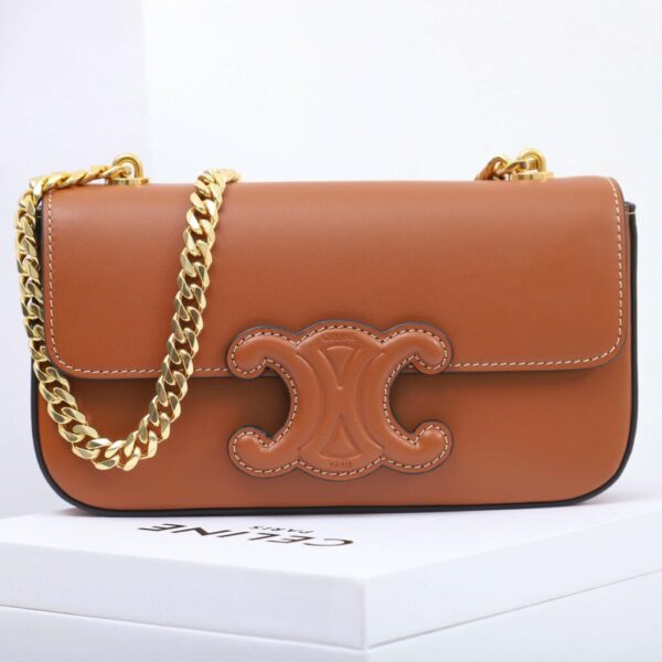 1:1 Replica Celine Chain Shoulder Bag Black/Brown For Women 8in/20.5cm