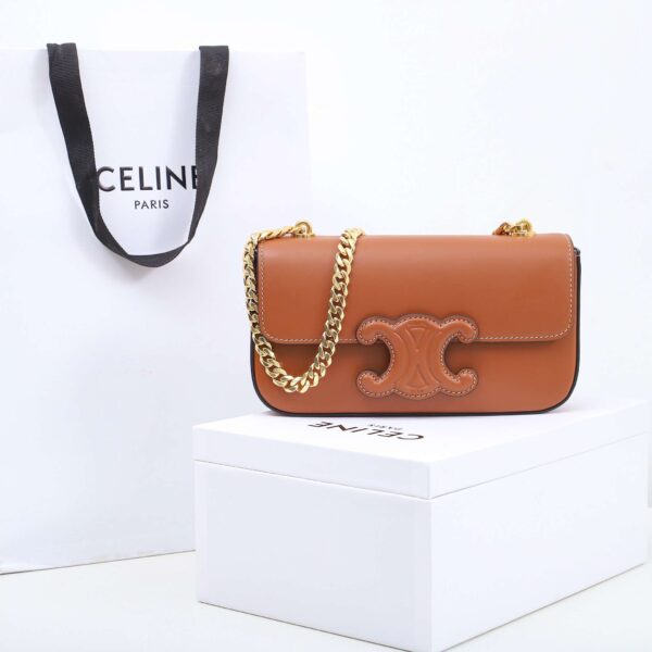 1:1 Replica Celine Chain Shoulder Bag Black/Brown For Women 8in/20.5cm
