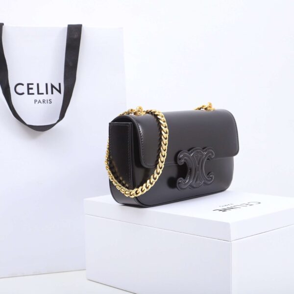 1:1 Replica Celine Chain Shoulder Bag Black/Brown For Women 8in/20.5cm