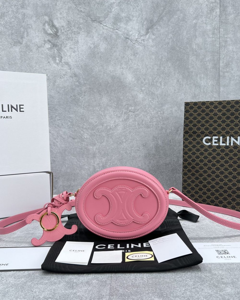 1:1 Replica Celine Crossbody Oval Purse Cuir Triomphe Pink For Women 6in/16cm 10I703DPQ.27LK