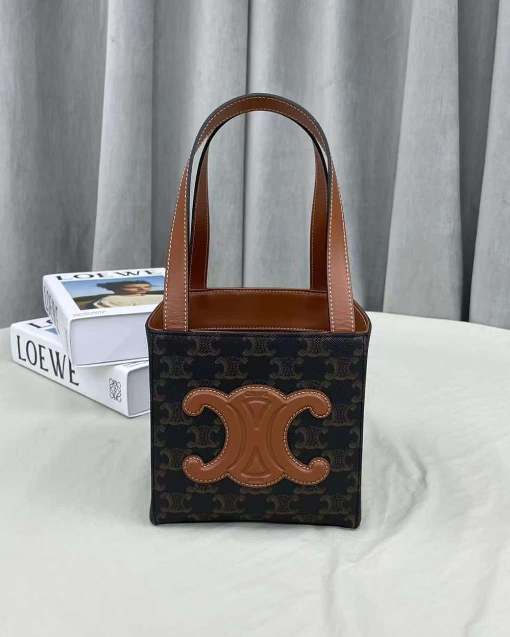 1:1 Replica Celine Cuir Triopé Canvas Cube Bag Triumph Tan For Women 6in/15cm 199202EIN.04LU