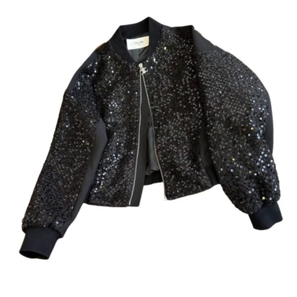 Celine Glam Sequin Bomber Jacket Black For Women