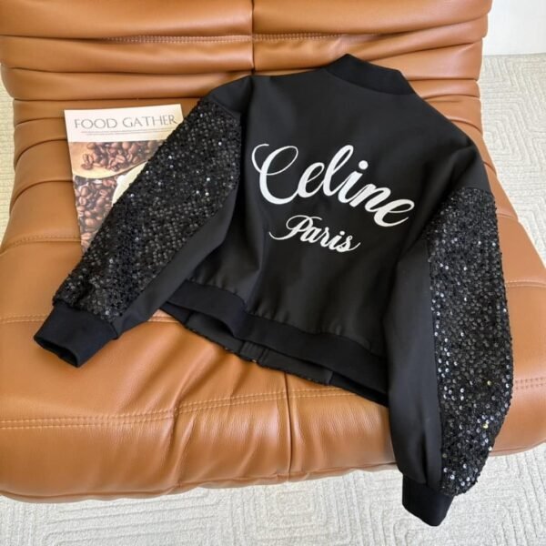 Celine Glam Sequin Bomber Jacket Black For Women