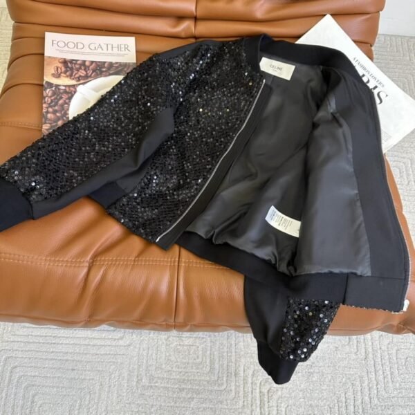 Celine Glam Sequin Bomber Jacket Black For Women