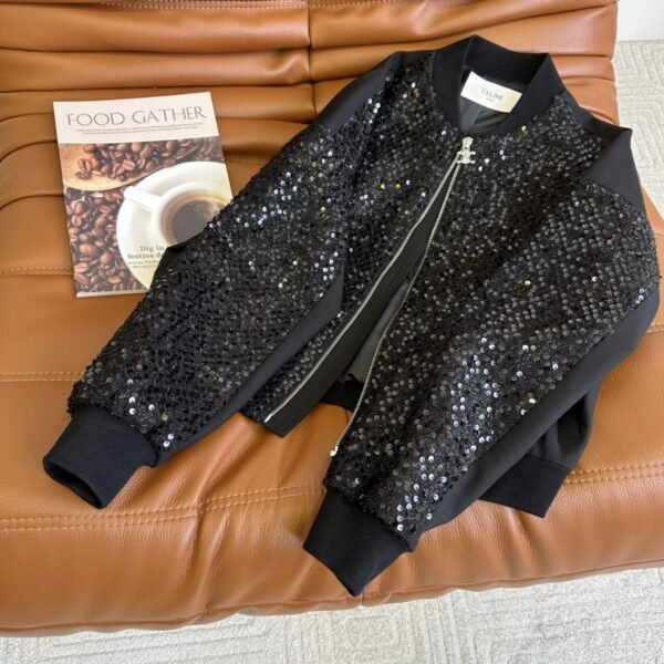 Celine Glam Sequin Bomber Jacket Black For Women